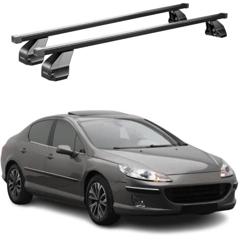 OMAC Barres de toit transversales en acier pour Peugeot 407 2004-2011 – Antivol inclus – Testées City Crash – DIN 75302:2019 – ISO/PAS 11154:2006 – Charge max 75 kg Noir