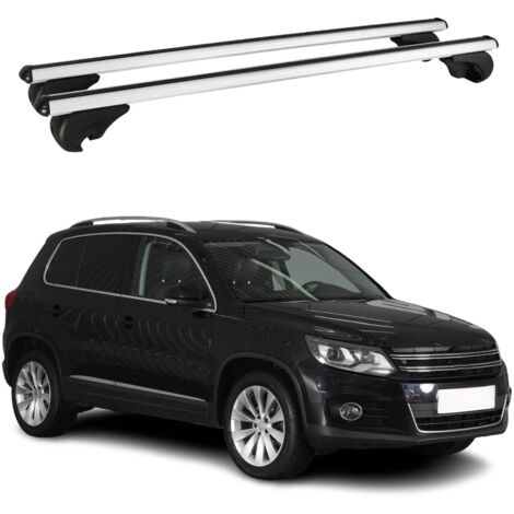 OMAC Barres de toit en aluminium pour VW Tiguan I 2007-2016 – TÜV / DIN 75302:2019 – Antivol inclus – Charge max 75 kg – 2 barres Argent (1/4)
