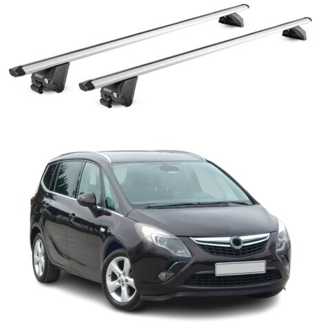 OMAC Barres de toit aluminium certifiées TÜV pour Opel Zafira C Tourer 2011-2019 – Pour rails de toit intégrés – Rainure en T – Charge max 100 kg – 2 antivols Argent (1/4)
