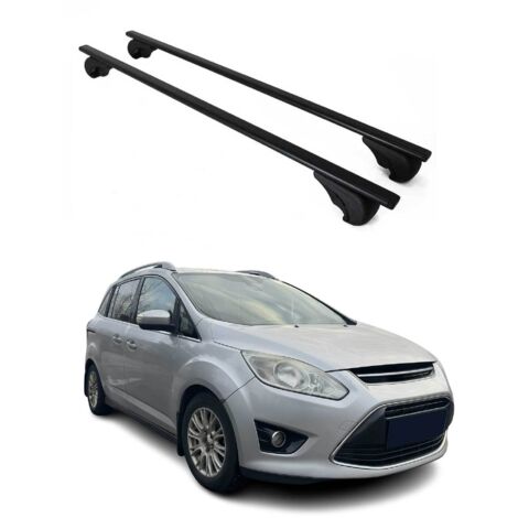 OMAC Barres de toit pour Ford Grand C-Max II 2010-2019 – TÜV / DIN 75302:2019 – Antivol inclus – Charge max 75 kg – 2 barres Noir (1/4)
