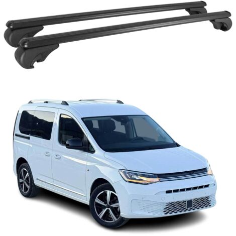 OMAC Barres de toit en aluminium pour VW Caddy IV 2020-2026 – TÜV / DIN 75302:2019 – Antivol inclus – Charge max 75 kg – 2 barres Noir (1/4)