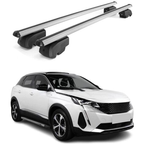 OMAC Barres de toit en aluminium pour Peugeot 3008 II 2016-2024 – City Crash – ISO/PAS 11154:2006 – Antivol inclus – Charge max 75 kg – 2 barres Argent