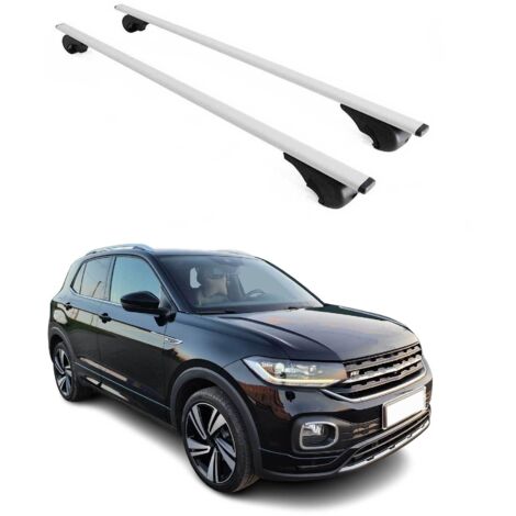 OMAC Barres de toit pour VW T-Cross 2019-2026 – TÜV / DIN 75302:2019 – Antivol inclus – Charge max 75 kg – 2 barres Argent (1/4)