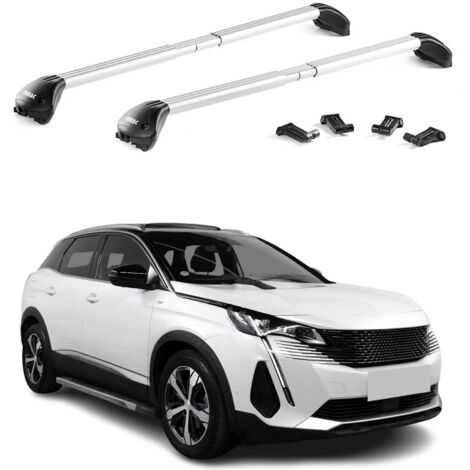OMAC Barres de toit transversales certifiées TÜV pour Peugeot 3008 II 2016-2024 – Verrouillables (4 antivols) – Charge max 100 kg – Fixation durable Argent
