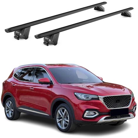 OMAC Barres de toit aluminium certifiées TÜV pour MG EHS 2021-2025 – Pour rails de toit intégrés – Rainure en T – Charge max 100 kg – 2 antivols Noir
