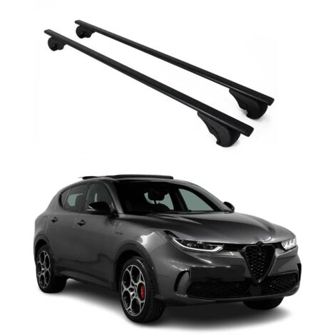 OMAC Barres de toit pour Alfa Romeo Tonale 965 2022-2026 – TÜV / DIN 75302:2019 – Antivol inclus – Charge max 75 kg – 2 barres Noir (1/4)