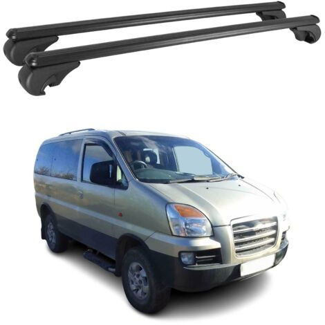 OMAC Barres de toit en aluminium pour Hyundai H-1 Starex I 1997-2007 – TÜV / DIN 75302:2019 – Antivol inclus – Charge max 75 kg – 2 barres Noir (1/4)