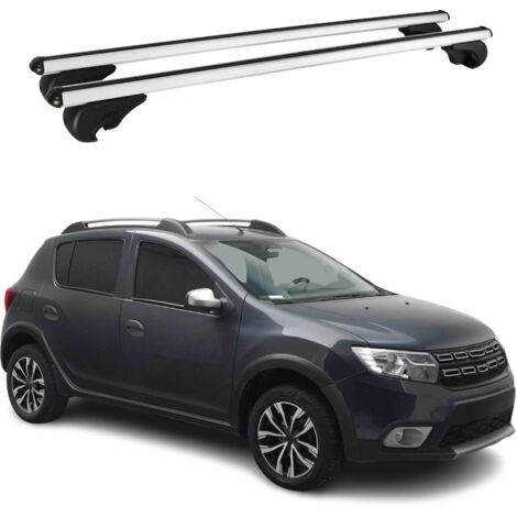 OMAC Barres de toit en aluminium pour Dacia Sandero Stepway 2013-2020 – TÜV / DIN 75302:2019 – Antivol inclus – Charge max 75 kg – 2 barres Argent (1/4)