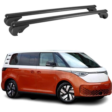 OMAC Barres de toit en aluminium pour VW ID. Buzz 2022-2026 – TÜV / DIN 75302:2019 – Antivol inclus – Charge max 75 kg – 2 barres Noir (1/4)