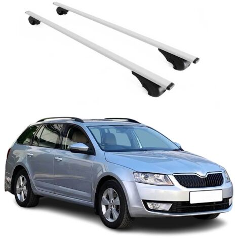 OMAC Barres de toit pour Skoda Octavia III 2013-2019 – TÜV / DIN 75302:2019 – Antivol inclus – Charge max 75 kg – 2 barres Argent (1/4)
