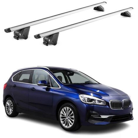 OMAC Barres de toit aluminium certifiées TÜV pour BMW Série 2 Active Tourer F45 2014-2021 – Pour rails de toit intégrés – Rainure en T – Charge max 100 kg – 2 antivols Argent (1/4)