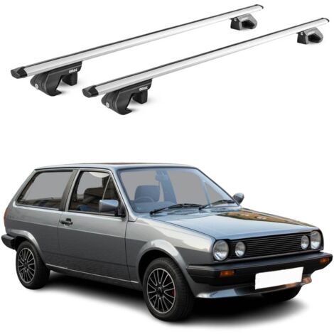 OMAC Barres de toit aluminium certifiées TÜV pour VW Polo mk2 1981-1994 – Pour rails de toit standards – Rainure en T – Charge max 90 kg – 2 antivols Argent (1/4)