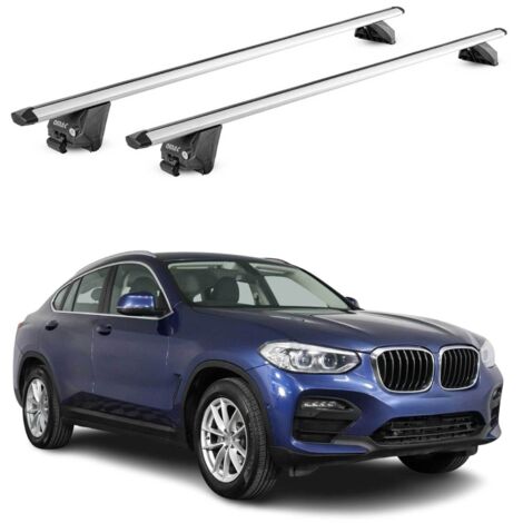 OMAC Barres de toit aluminium certifiées TÜV pour BMW X4 F26 2014-2018 – Pour rails de toit intégrés – Rainure en T – Charge max 100 kg – 2 antivols Argent