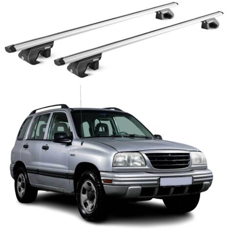 OMAC Barres de toit aluminium certifiées TÜV pour Suzuki Vitara II 1999-2005 – Pour rails de toit standards – Rainure en T – Charge max 90 kg – 2 antivols Argent (1/4)