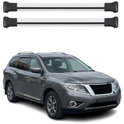 OMAC Barres de toit en aluminium pour Nissan Pathfinder IV 2013-2020 – TÜV / DIN 75302:2019 – Charge max 75 kg – 2 barres Argent (1/4)