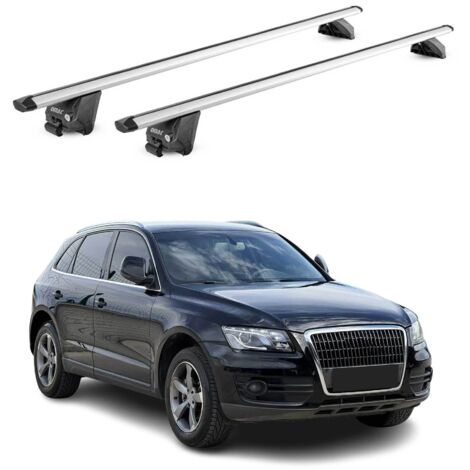 OMAC Barres de toit aluminium certifiées TÜV pour Audi Q5 8R FY Sportback 2008-2025 – Pour rails de toit intégrés – Rainure en T – Charge max 100 kg – 2 antivols Argent (1/4)