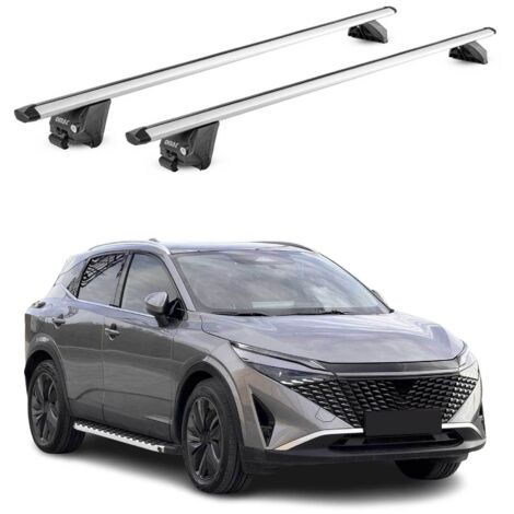 OMAC Barres de toit aluminium certifiées TÜV pour Nissan Qashqai J12 2021-2026 – Pour rails de toit intégrés – Rainure en T – Charge max 100 kg – 2 antivols Argent (1/4)