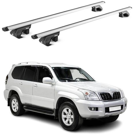 OMAC Barres de toit aluminium certifiées TÜV pour Toyota Land Cruiser 125 155 2009-2026 3 Portes – Pour rails de toit standards – Rainure en T – Charge max 90 kg – 2 antivols Argent (1/4)