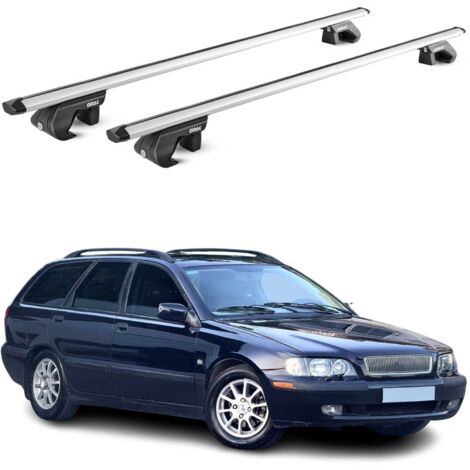 OMAC Barres de toit aluminium certifiées TÜV pour Volvo V40 V50 1996-2012 – Pour rails de toit standards – Rainure en T – Charge max 90 kg – 2 antivols Argent (1/4)