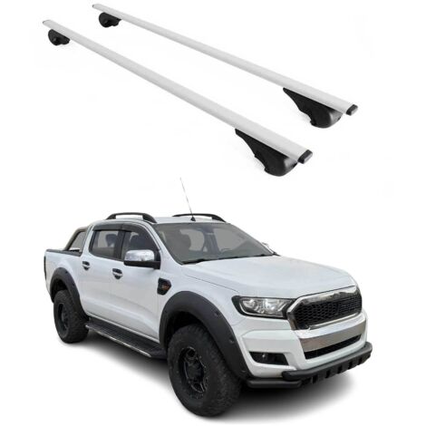 OMAC Barres de toit pour Ford Ranger T6 P375 2011-2022 – TÜV / DIN 75302:2019 – Antivol inclus – Charge max 75 kg – 2 barres Argent