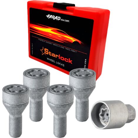 Vis de roue antivol pour Citroën Xsara/ Xsara Picasso/ Berlingo dès 2003  M12x1,25 acier Gris  lot de 4 avec clé