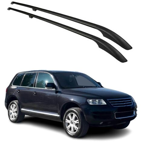 OMAC Barres de Toit longitudinales Compatible avec VW Touareg 2002-2010 Aluminium Noir (1/5)