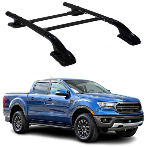 OMAC KIT Barres de Toit Trans+Long Compatible avec Ford Ranger T6 2012-2022 DoubleCab Aluminium Noir