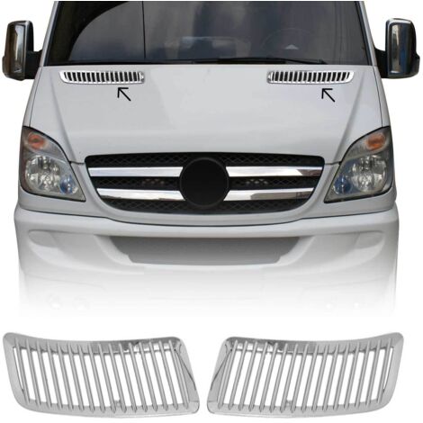 Couvercle d'Admission d'Air pour Capot Avant de Voiture Compatible avec Mercedes Sprinter W906 2006 à 2017, Évent de Capot, Écope de Capot, Prise d'air en Acier Inox Chromé 2 Pcs