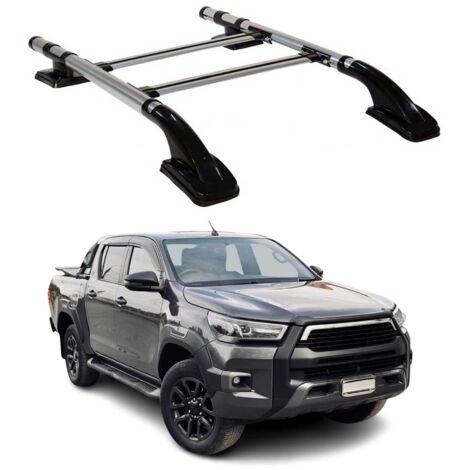 OMAC KIT Barres de Toit Trans+Long Compatible avec Toyota Hilux 2005-2015 Aluminium Gris