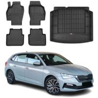 OMAC Kit Tapis de Sol et Coffre Compatible avec Skoda Scala 2019-2022 TPE Noir