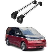 OMAC Barres de toit compatibles avec VW Multivan T7 2021-2026 – 2 barres – Antivol inclus – Aluminium – Argent