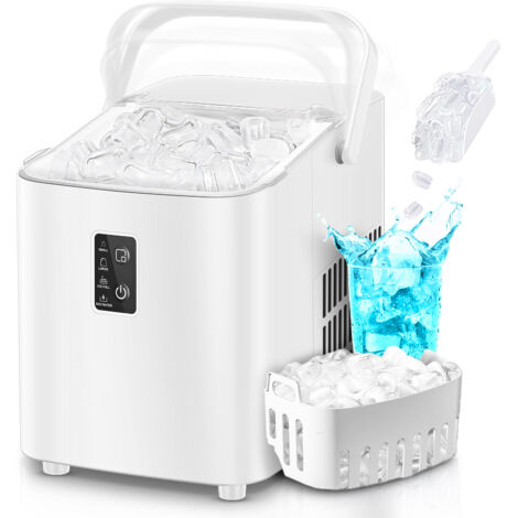 Machine à glaçons, glaçons en 5 min, 14 kg/24 h, autonettoyante, 2 tailles, cuisine/bureau/bar/fêtes, avec poignée