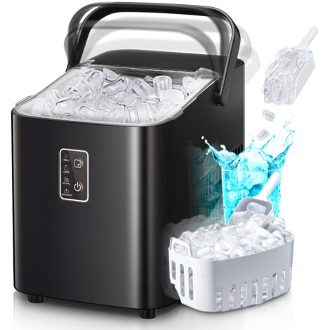Machine à glaçons, glaçons en 5 min, 14 kg/24 h, autonettoyante, 2 tailles, cuisine/bureau/bar/fêtes, avec poignée