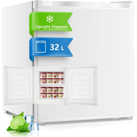 Congélateur 32 L, Thermostat réglable sur 7 niveaux, Porte réversible, -22 °C, 43 dB, blanc, FORHERE
