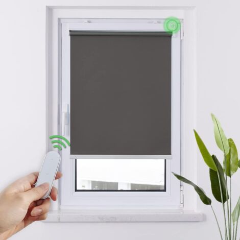 HOMEDEMO Stores Enrouleur Occultant Électriques M100, Moteur & Télécommande, avec ou sans Perçage, Rideau de Protection Solaire pour Fenêtres, 105 x 170 cm, Gris Foncé