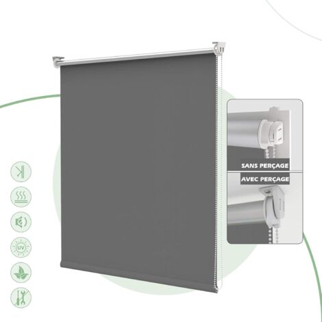 HOMEDEMO Store Enrouleur Occultant Isolant Thermique Opaque, Rideau Occultant, Fixation avec ou sans Perçage, 70l x 210L cm, Largeur du Tissu 70cm, Gris Foncé (1/5)