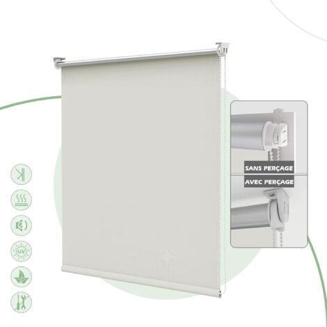 HOMEDEMO Store Enrouleur Occultant Isolant Thermique Opaque, Rideau Occultant, Fixation avec ou sans Perçage, 70l x 150L cm, Largeur du Tissu 70cm, Crème (1/5)