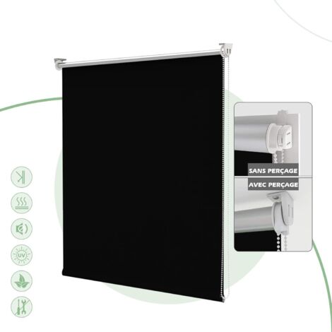 HOMEDEMO Store Enrouleur Occultant Isolant Thermique Opaque, Rideau Occultant, Fixation avec ou sans Perçage, 35l x 120L cm, Largeur du Tissu 35cm, Noir (1/5)