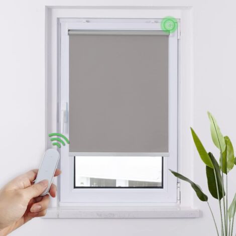 HOMEDEMO Stores Enrouleur Occultant Électriques M100, Moteur & Télécommande, avec ou sans Perçage, Rideau de Protection Solaire pour Fenêtres, 50 x 140 cm, Gris Clair