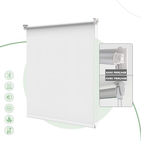 HOMEDEMO Store Enrouleur Occultant Isolant Thermique Opaque, Rideau Occultant, Fixation avec ou sans Perçage, 65l x 130L cm, Largeur du Tissu 65cm, Blanc (1/5)