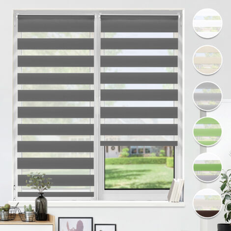 HOMEDEMO Store Enrouleur Jour Nuit sans Perçage, Double Tissu avec Clips, Rideau Occultant pour Fenêtre & Porte, 40l x 210L cm, Largeur du Tissu 40cm,  Anthracite