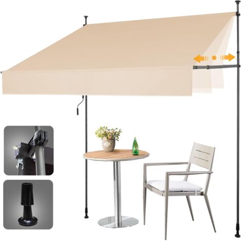 HOMEDEMO Store Balcon Rétractable, Résistant aux UV, Auvent Manuel Rétractable, Store Banne Hauteur et Inclinaison Réglable, Store pour Jardin, Patio Beige, 300x120-150cm (1/5)