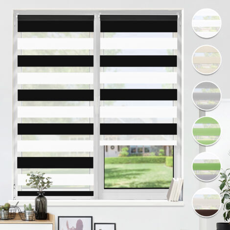 HOMEDEMO Store Enrouleur Jour Nuit sans Perçage, Double Tissu avec Clips, Rideau Occultant pour Fenêtre & Porte, 75l x 130L cm, Largeur du Tissu 75cm, Noir-Blanc