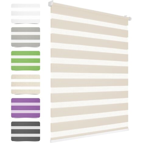 HOMEDEMO Store Enrouleur Jour Nuit sans Chaîne sans Perçage, Rideau, Double Tissu avec Clips Store occultant pour Fenêtre & Porte, 120 x 130 cm, Lin (1/5)