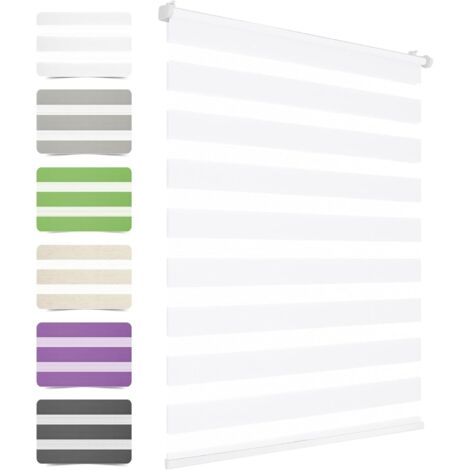 HOMEDEMO Store Enrouleur Jour Nuit sans Chaîne sans Perçage, Rideau, Double Tissu avec Clips Store occultant pour Fenêtre & Porte, 80 x 130 cm, Blanc