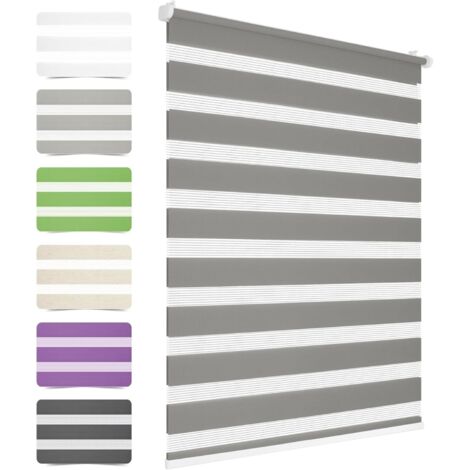 HOMEDEMO Store Enrouleur Jour Nuit sans Chaîne sans Perçage, Rideau, Double Tissu avec Clips Store occultant pour Fenêtre & Porte, 65 x 120 cm, Gris
