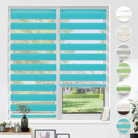 HOMEDEMO Store Enrouleur Jour Nuit sans Perçage, Double Tissu avec Clips, Rideau Occultant pour Fenêtre & Porte, 95l x 130L cm, Largeur du Tissu 95cm, Turquoise