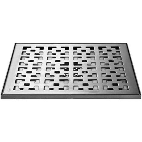Siphon de douche carré brossé, siphon de sol en acier inoxydable avec grille amovible, passoire à cheveux, drain de douche de salle de bain, couvercle de siphon,20 x 20cm