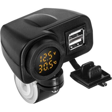 12V Moto Double Chargeur USB, Prise de Chargeur 5V 2.1A Voltmètre à Prise Etanche à 2 Ports pour Téléphones Portables de Moto,Jaune (1/5)
