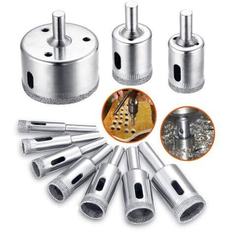 Foret diamanté, Scie-cloche Lot d'accessoires de forets pour verre/carrelage/céramique/marbre/porcelaine de coupe, embouts pour carottier Cutter avec EN acier inoxydable Carbone 8-50 mm 10 pièces(8/10